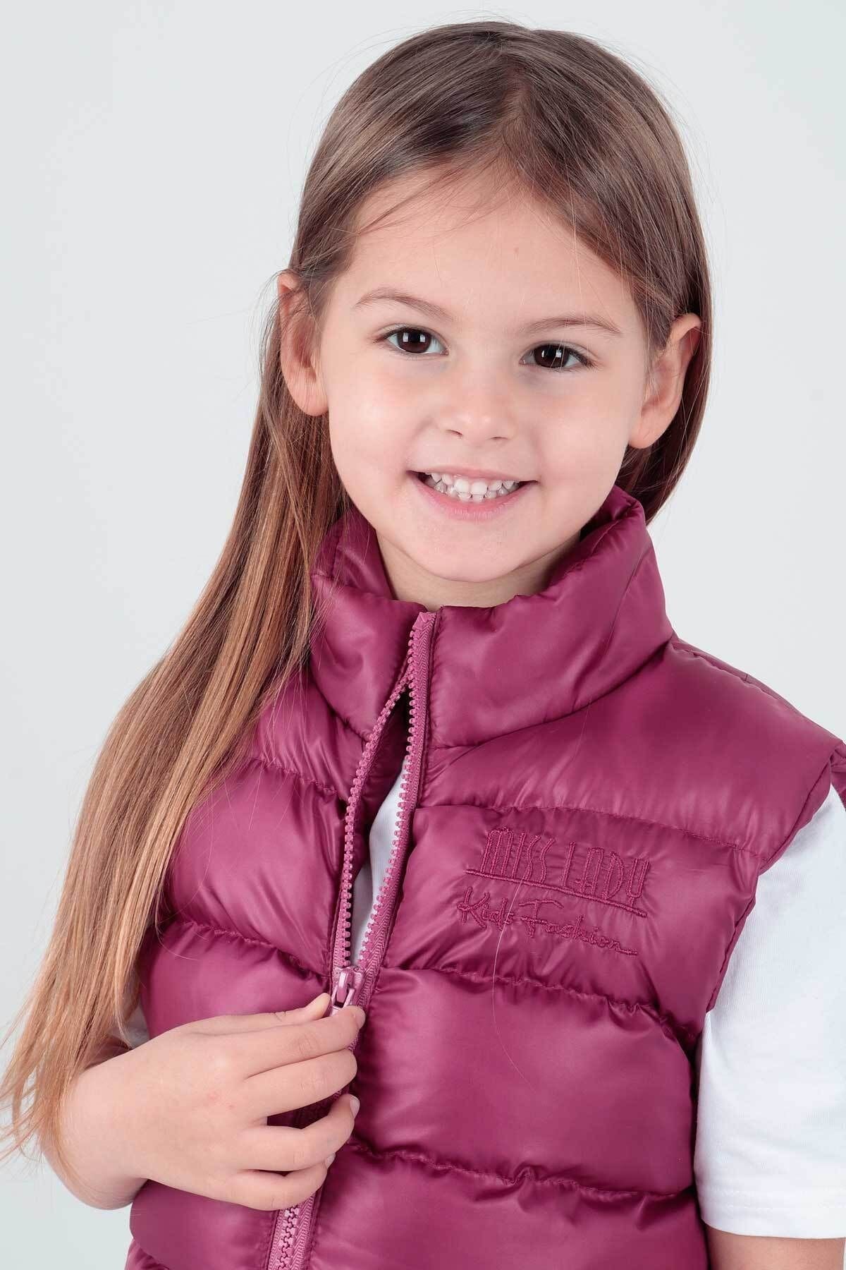 Girl's Embroidered Trendy Patterned Inflatable Vest without Hood Ak216869