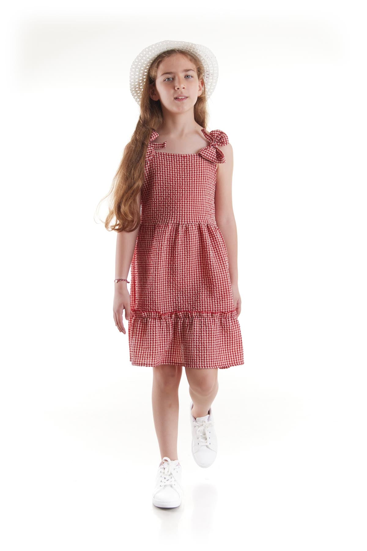 Girl's Dress Seersucker Pyramid Hat Set Dress Cotton Ak2524