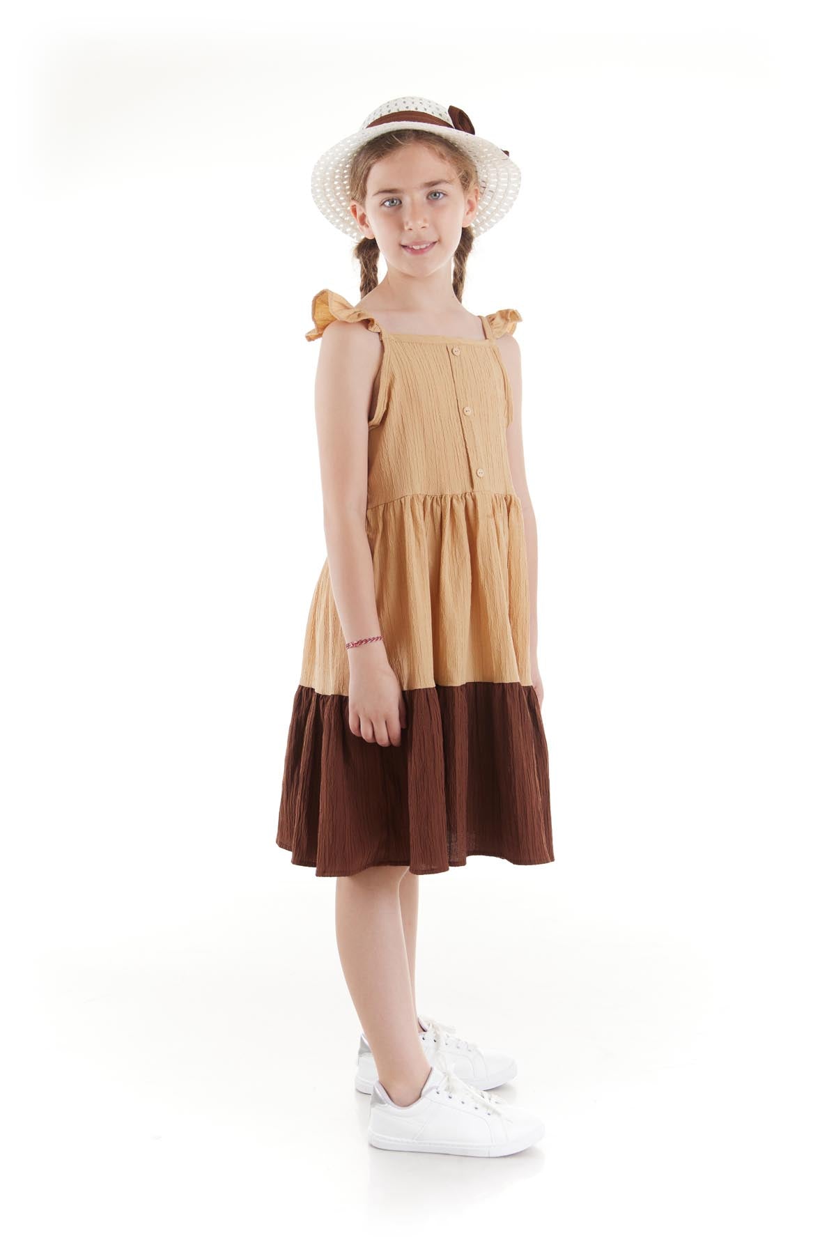 Girl's Buttoned Hat Summer Dress Cotton Ak2516