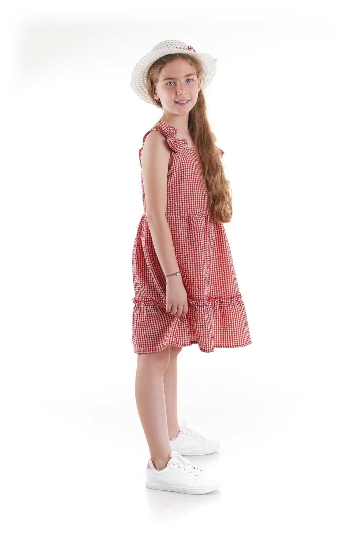 Girl's Dress Seersucker Pyramid Hat Set Dress Cotton Ak2524