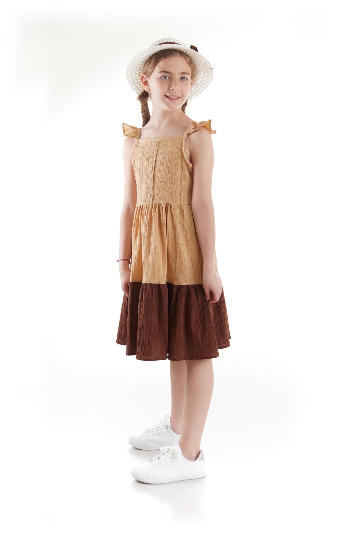 Girl's Buttoned Hat Summer Dress Cotton Ak2516