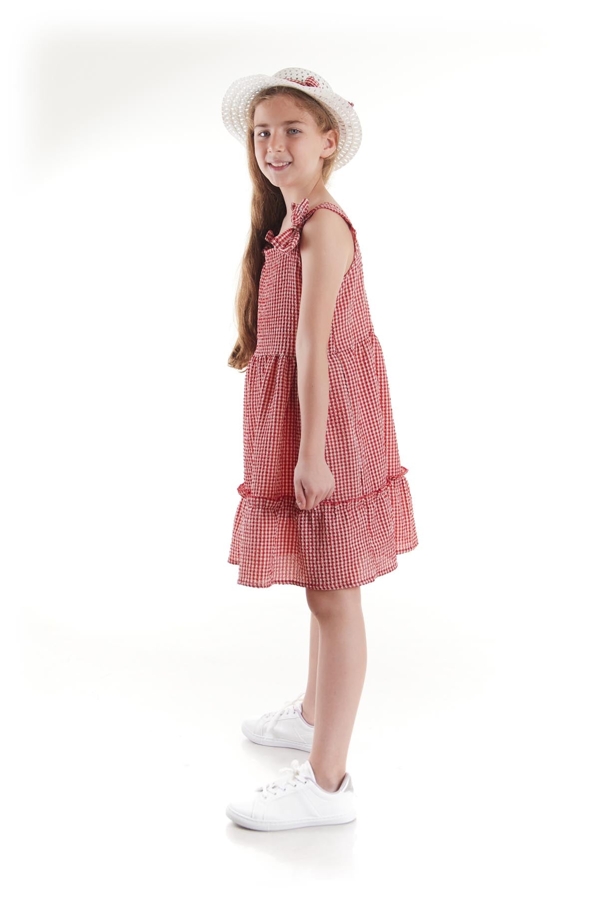 Girl's Dress Seersucker Pyramid Hat Set Dress Cotton Ak2524