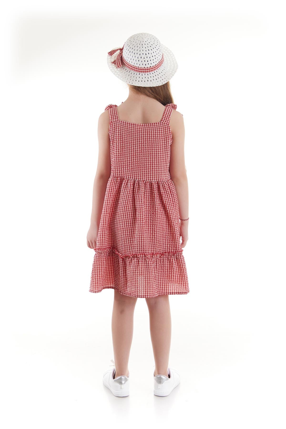 Girl's Dress Seersucker Pyramid Hat Set Dress Cotton Ak2524