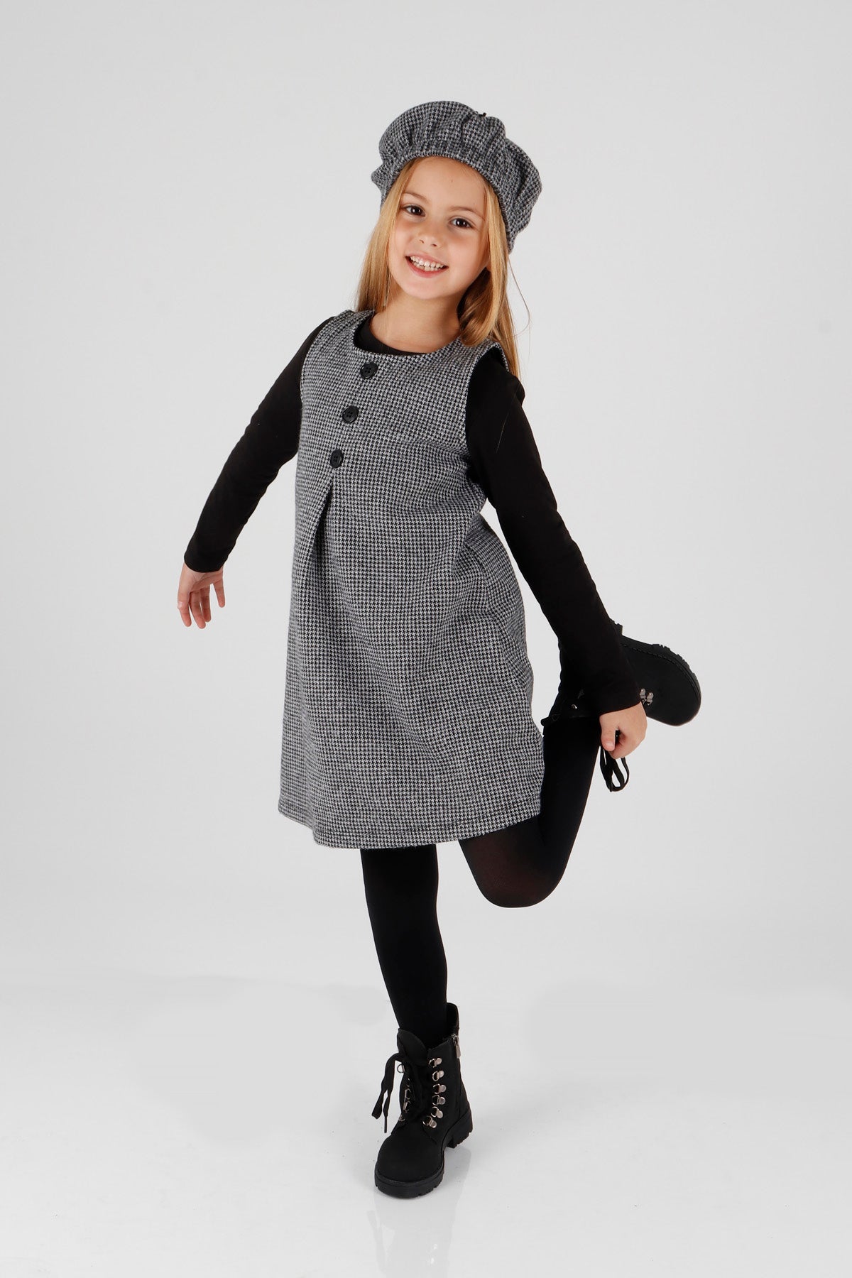 Girl's Button Detailed Badili Hat Dress Ak2403