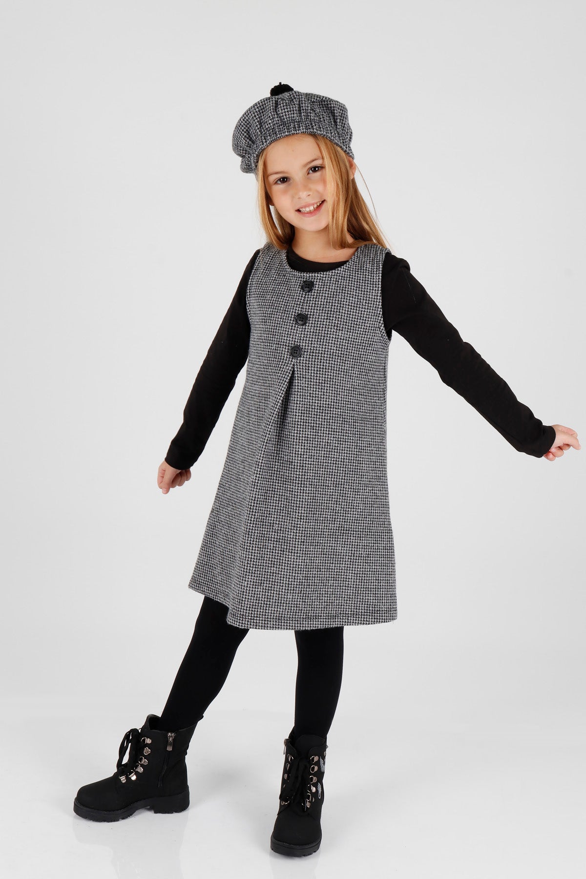 Girl's Button Detailed Badili Hat Dress Ak2403