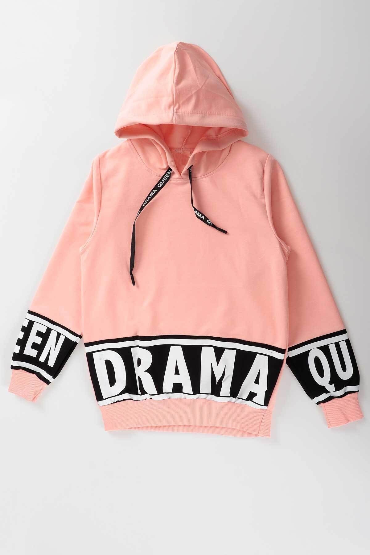 Kız Çocuk Drama Baskılı Kapüşonlu Sweatshirt Ak13433