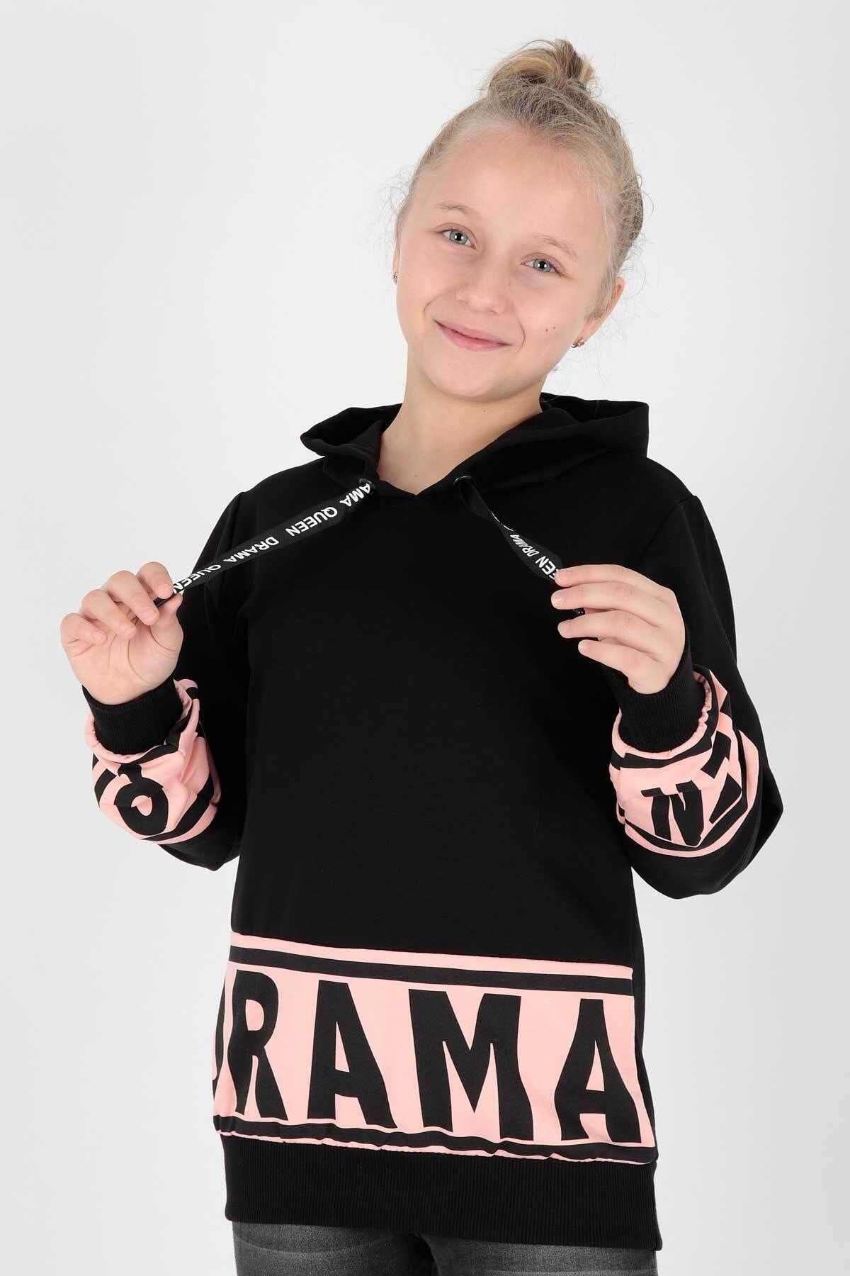 Kız Çocuk Drama Baskılı Kapüşonlu Sweatshirt Ak13433