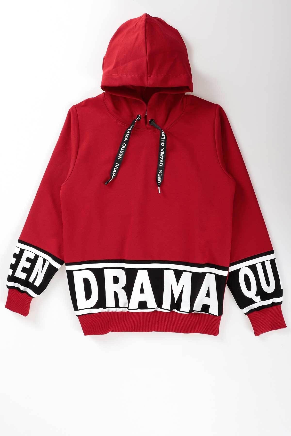 Kız Çocuk Drama Baskılı Kapüşonlu Sweatshirt Ak13433