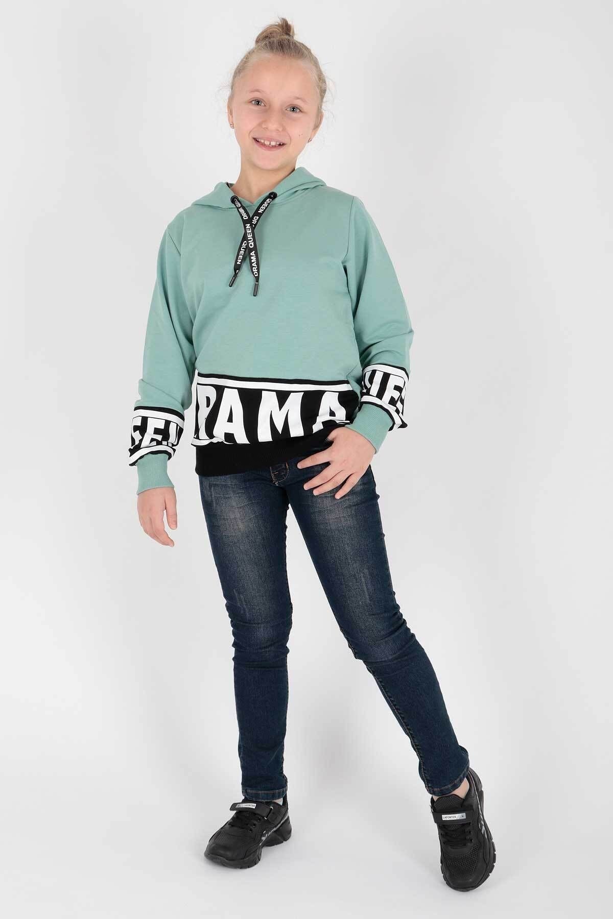 Kız Çocuk Drama Baskılı Kapüşonlu Sweatshirt Ak13433