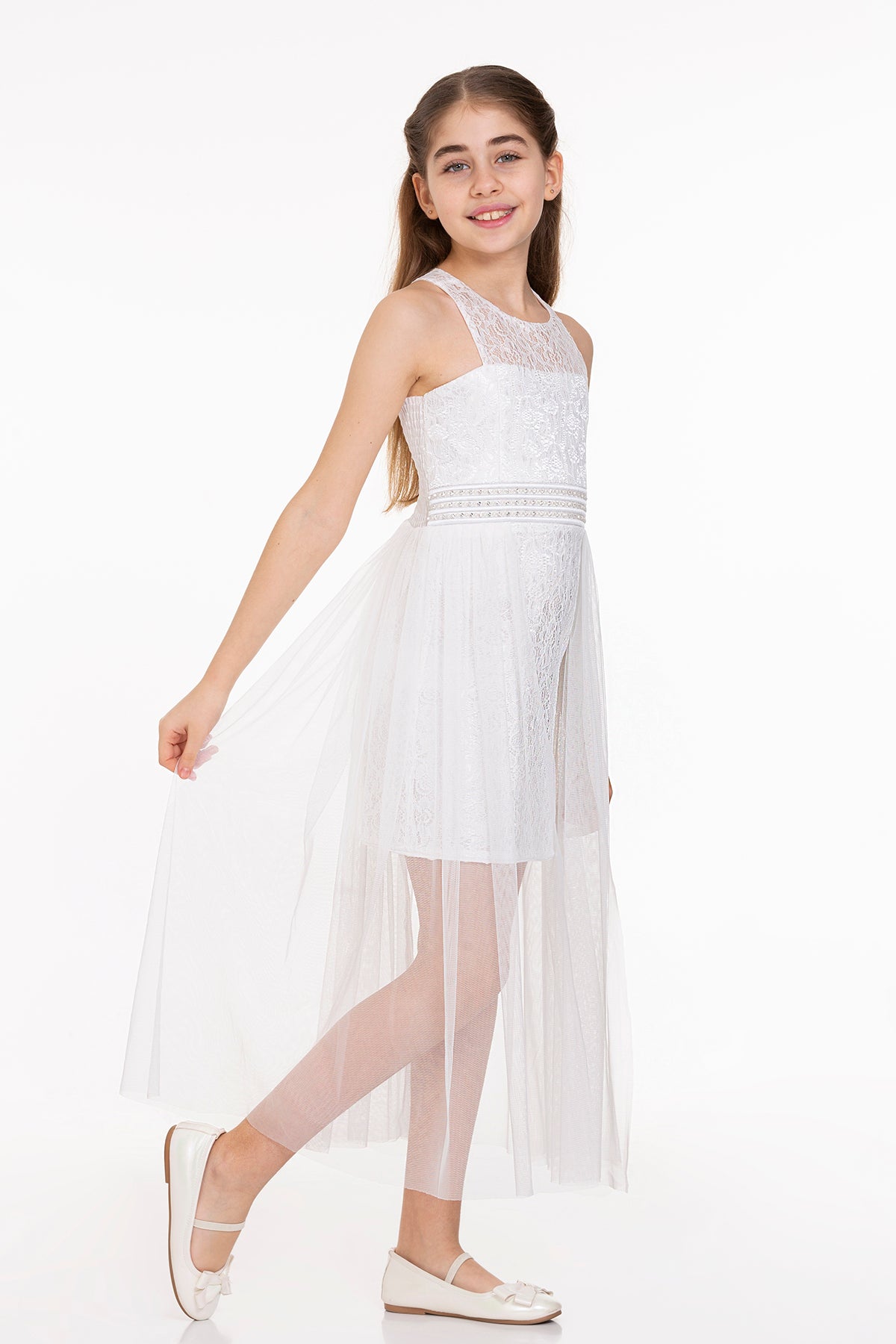 Girl's Pearl Stone Tulle Trend Evening Dress Ak2229