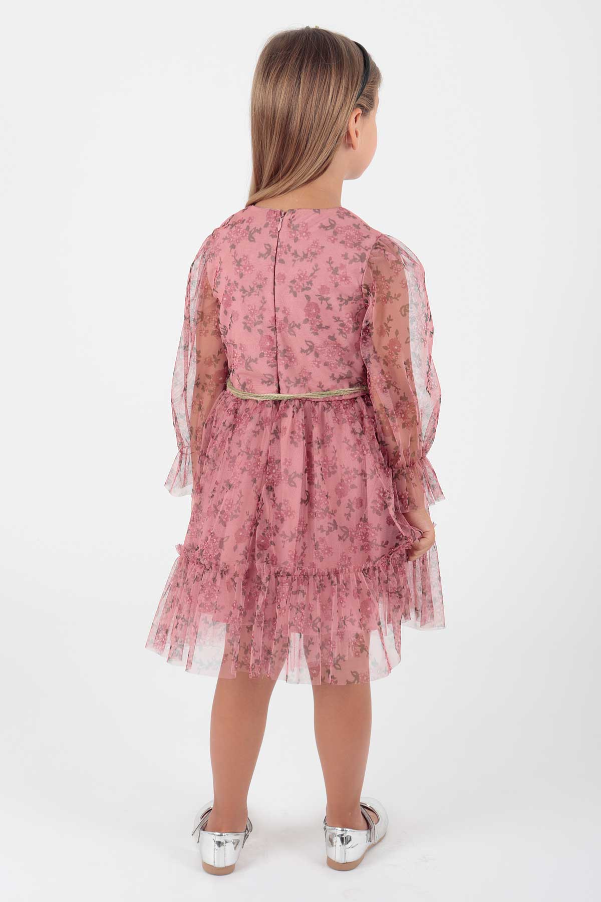 Girl's Dress Crowned Dress Belted Dress Floral Printed Tulle Ak2202