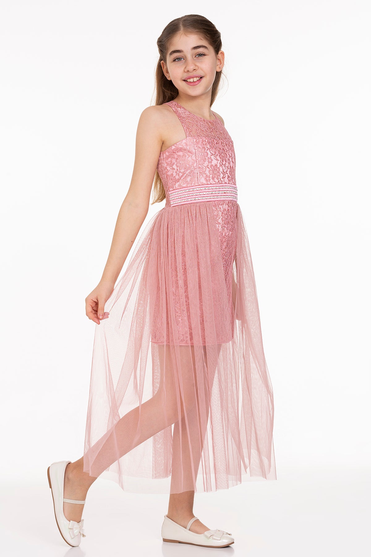 Girl's Pearl Stone Tulle Trend Evening Dress Ak2229