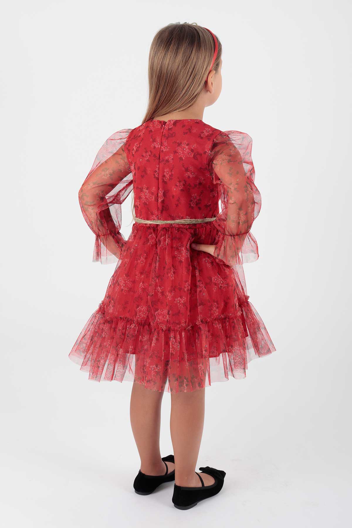 Girl's Dress Crowned Dress Belted Dress Floral Printed Tulle Ak2202