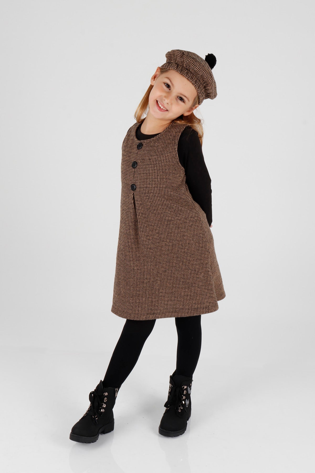 Girl's Button Detailed Badili Hat Dress Ak2403