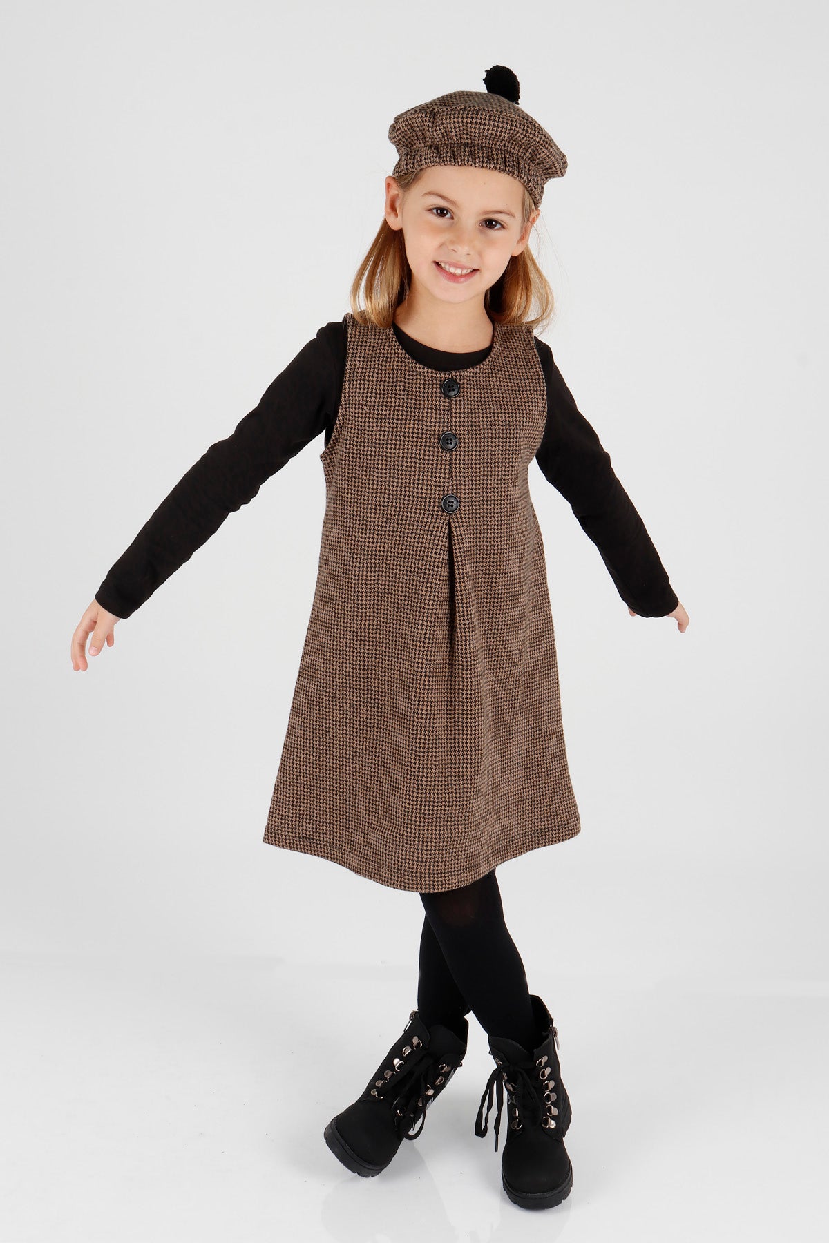 Girl's Button Detailed Badili Hat Dress Ak2403