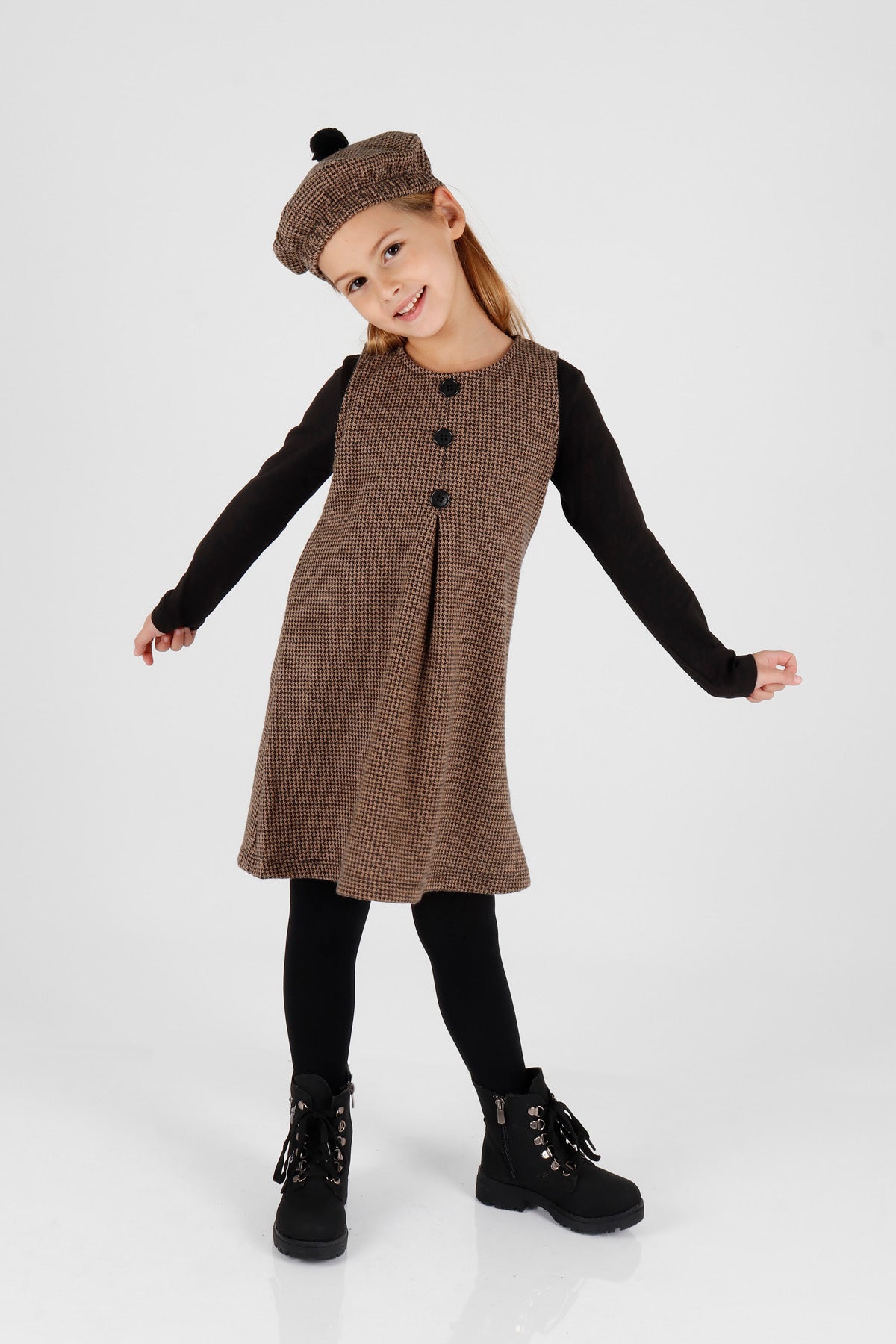 Girl's Button Detailed Badili Hat Dress Ak2403