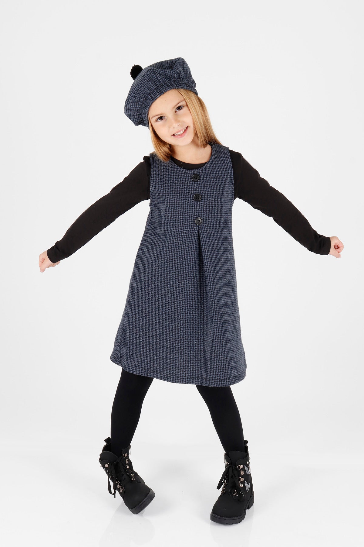 Girl's Button Detailed Badili Hat Dress Ak2403