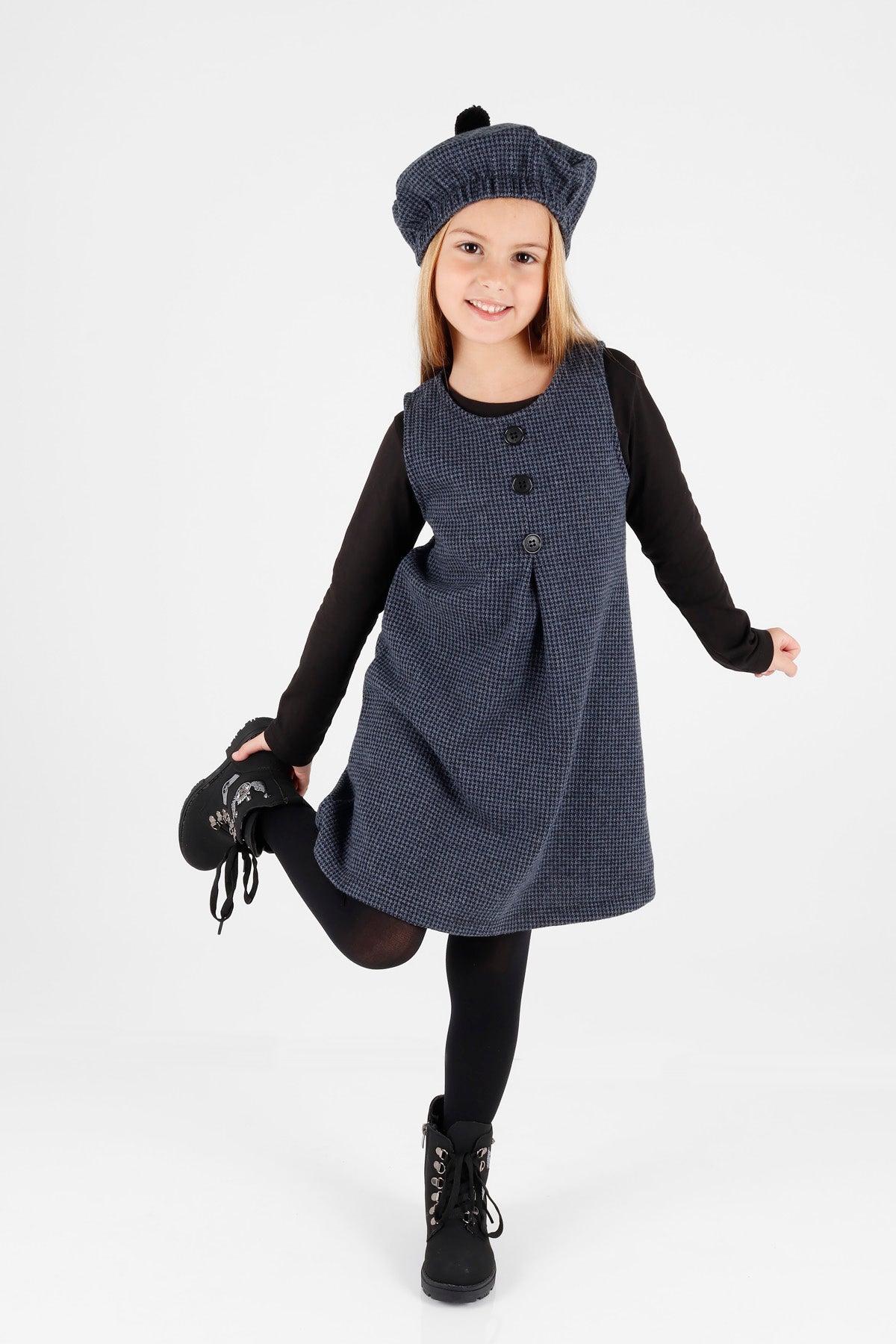 Girl's Button Detailed Badili Hat Dress Ak2403