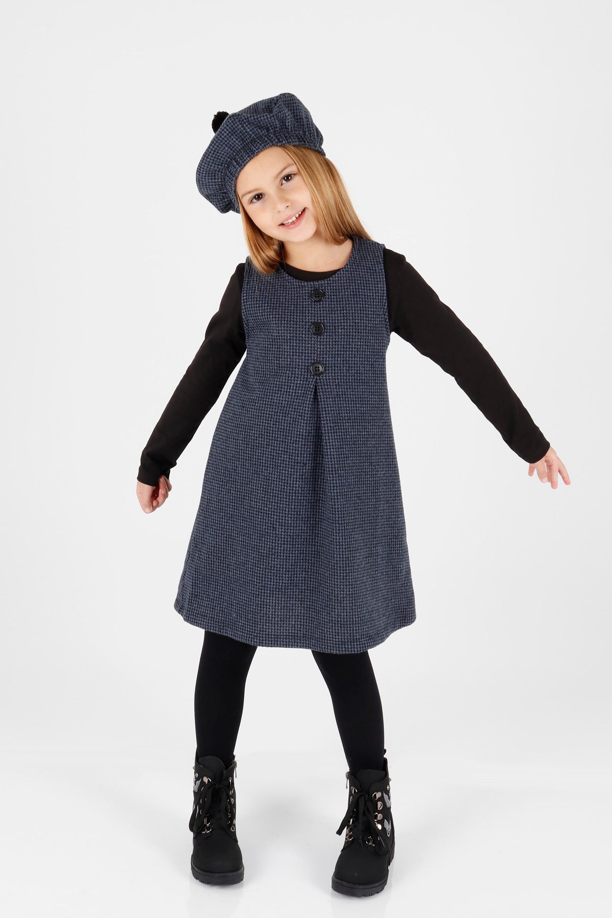 Girl's Button Detailed Badili Hat Dress Ak2403