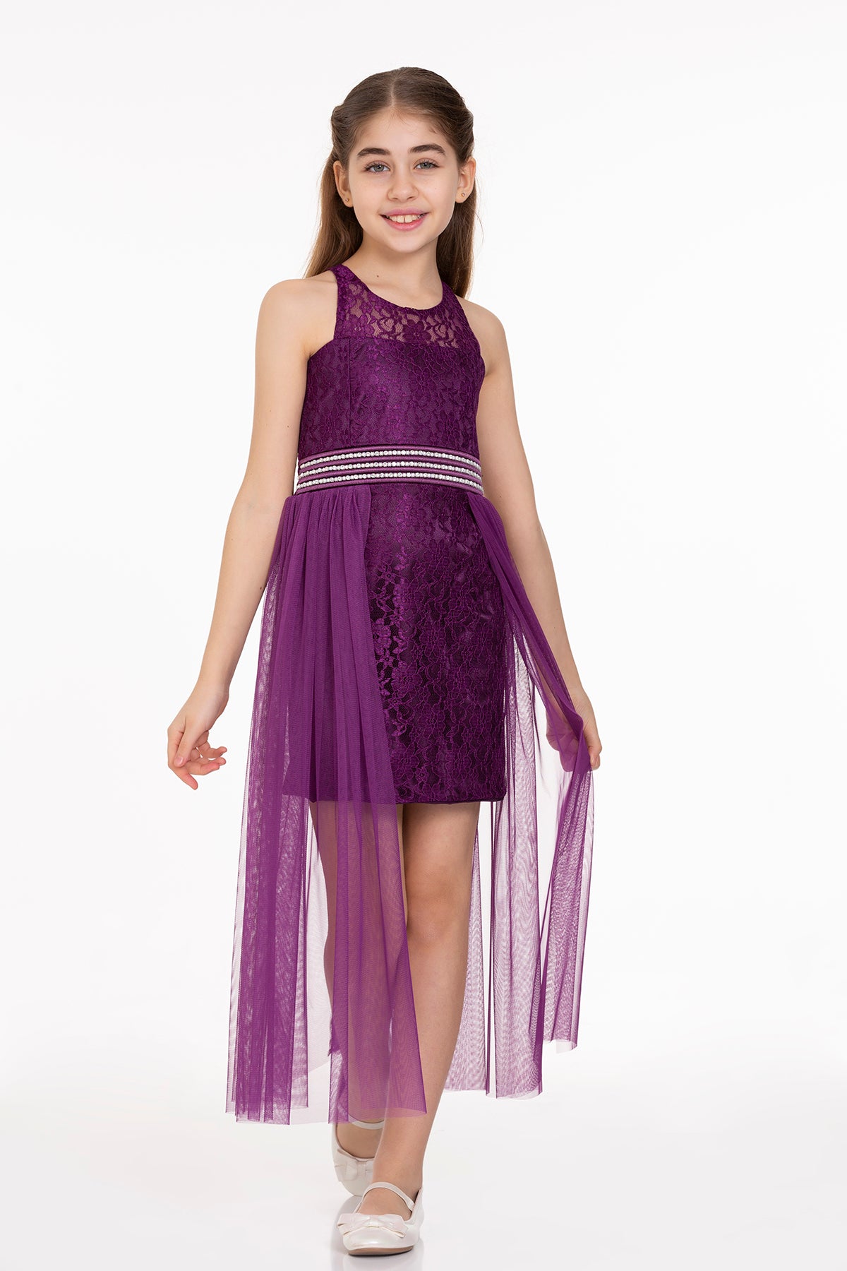 Girl's Pearl Stone Tulle Trend Evening Dress Ak2229