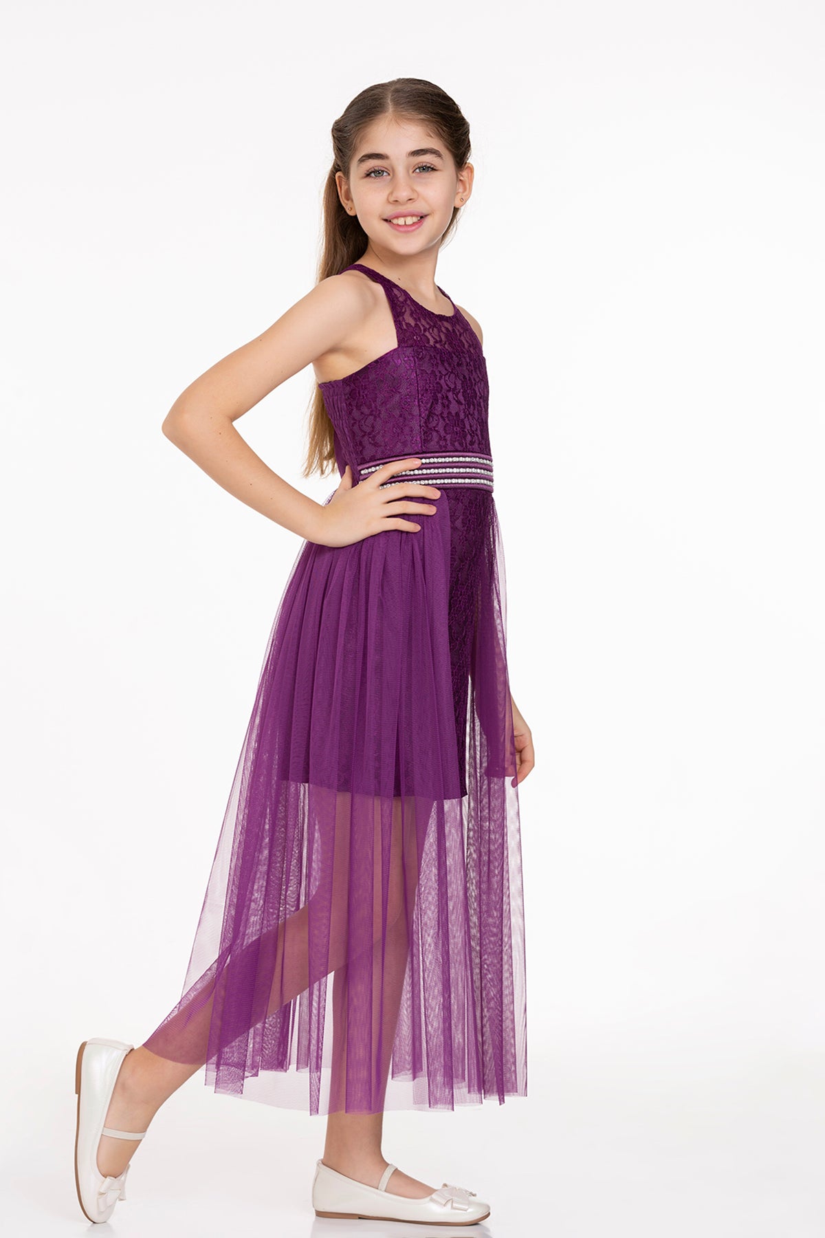 Girl's Pearl Stone Tulle Trend Evening Dress Ak2229