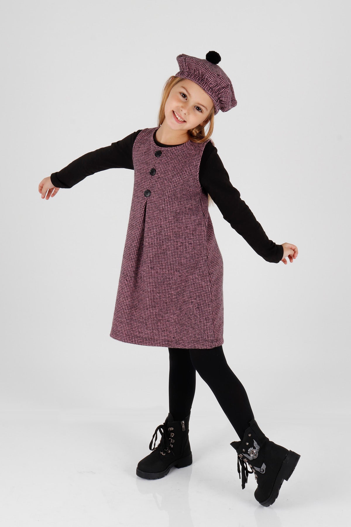 Girl's Button Detailed Badili Hat Dress Ak2403