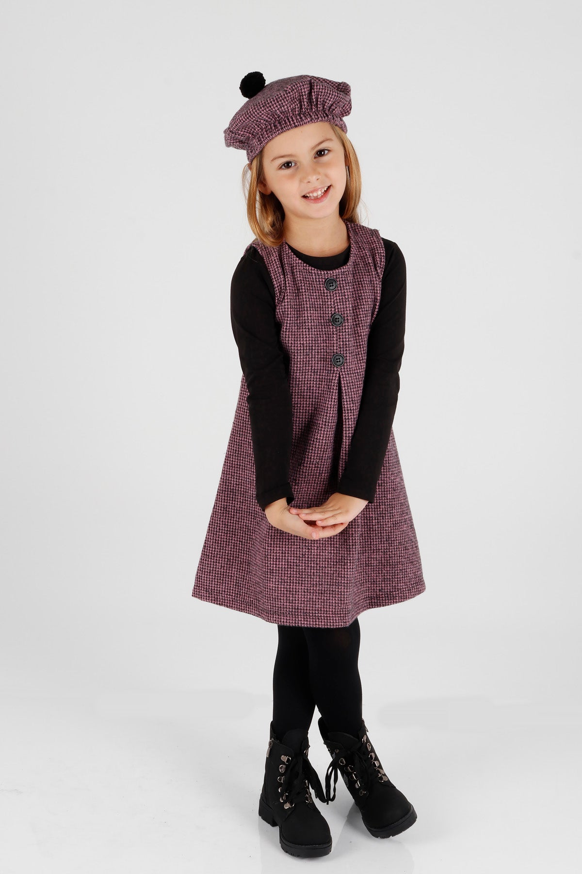 Girl's Button Detailed Badili Hat Dress Ak2403