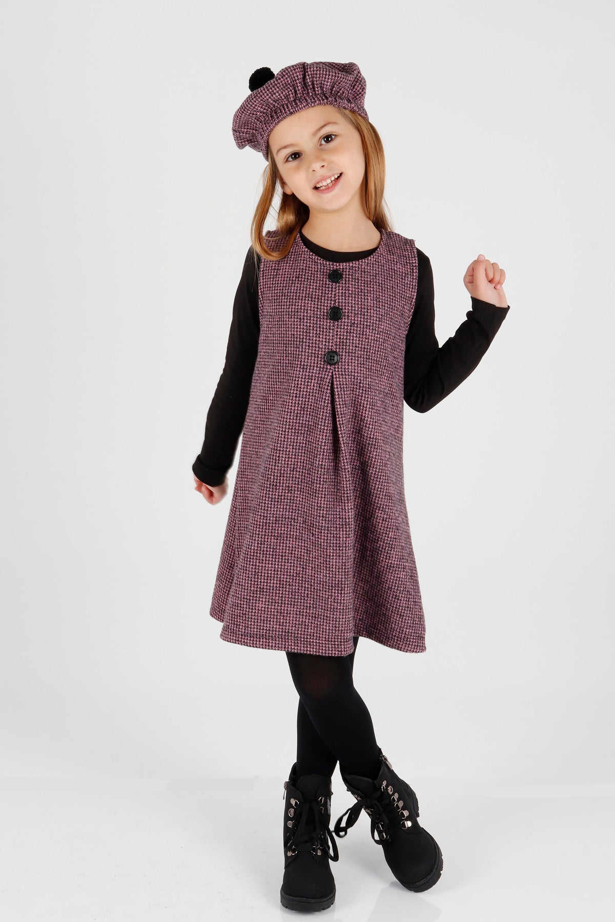 Girl's Button Detailed Badili Hat Dress Ak2403