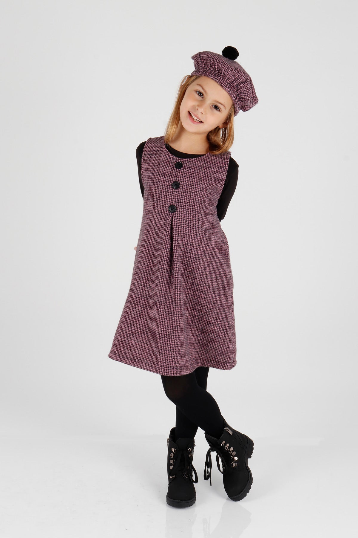 Girl's Button Detailed Badili Hat Dress Ak2403