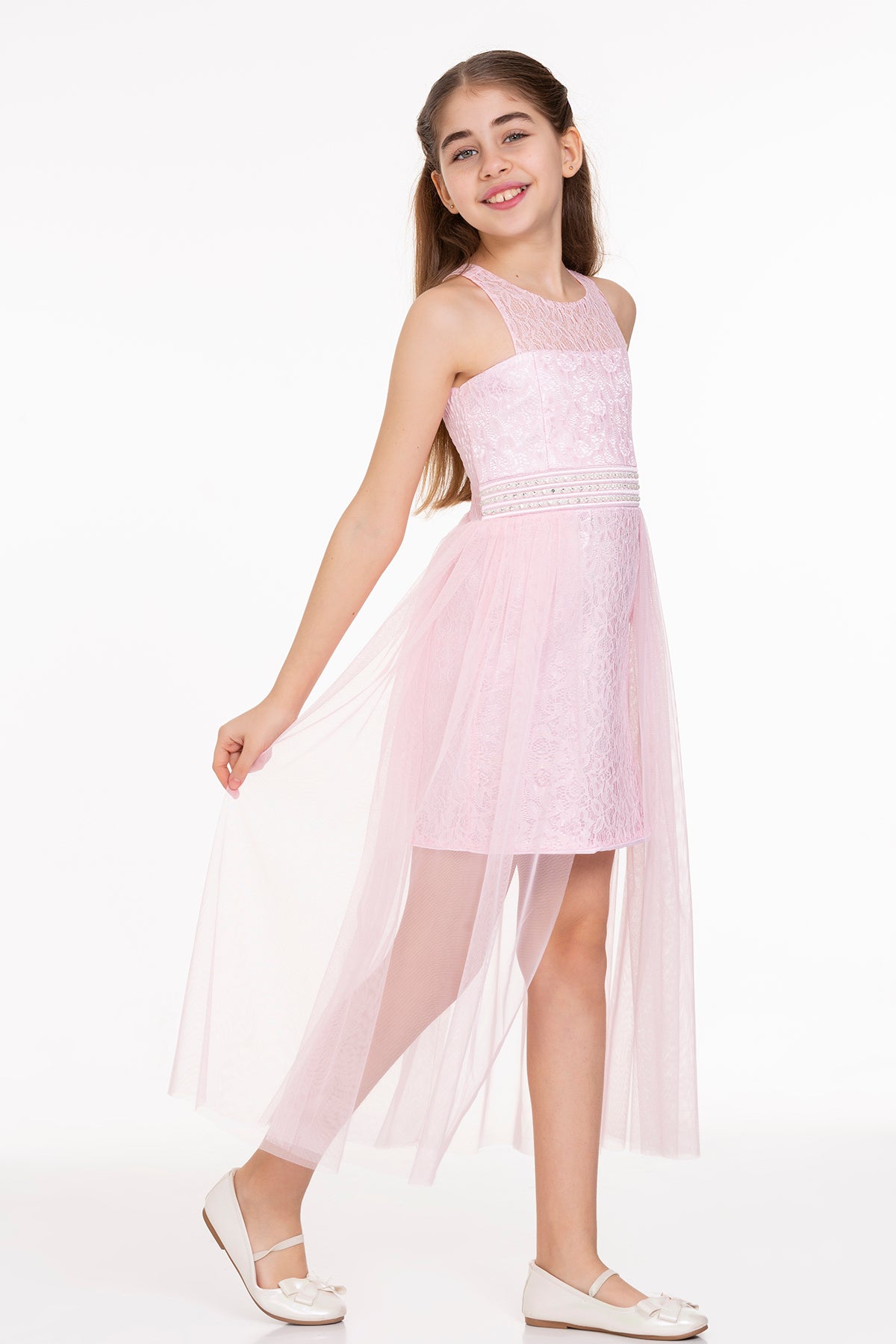 Girl's Pearl Stone Tulle Trend Evening Dress Ak2229