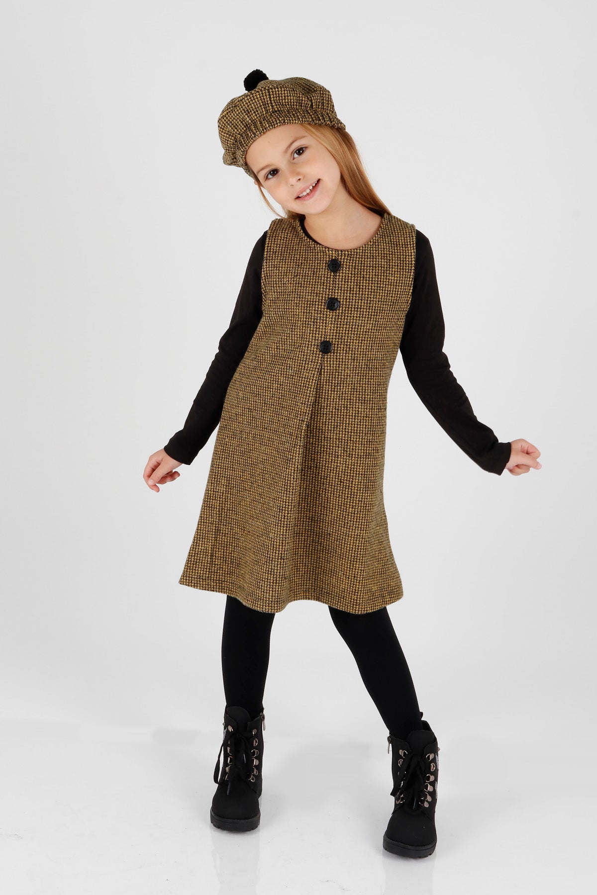 Girl's Button Detailed Badili Hat Dress Ak2403