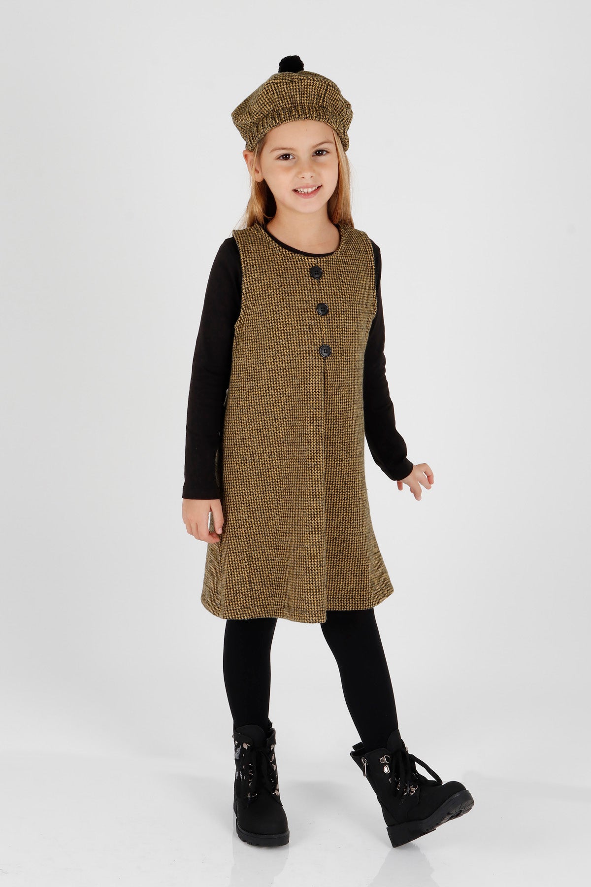 Girl's Button Detailed Badili Hat Dress Ak2403