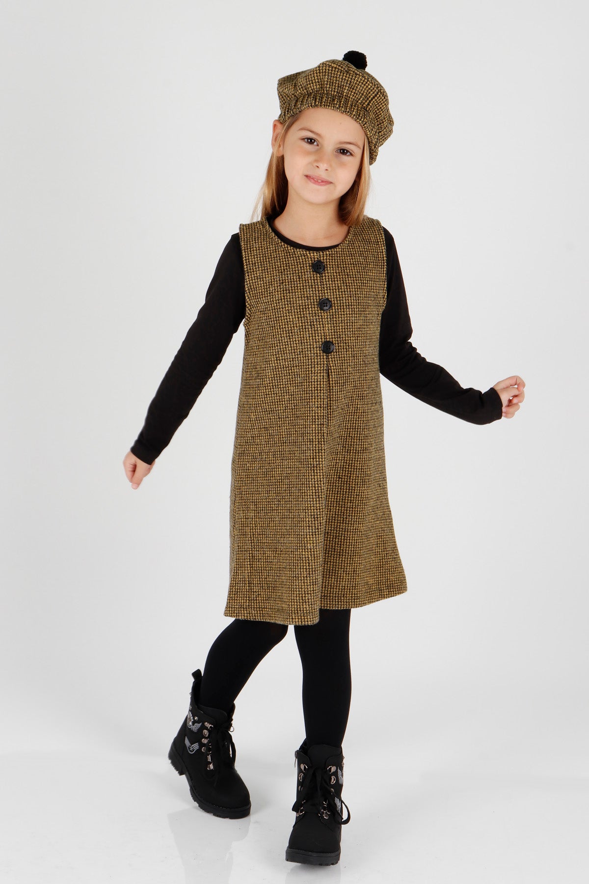 Girl's Button Detailed Badili Hat Dress Ak2403