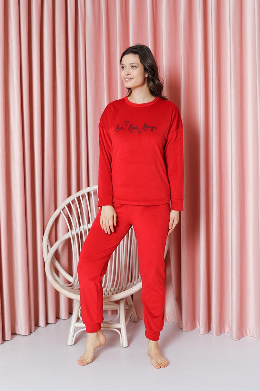 Women's Pajama Set French Velvet Sleeve Cuffed Live Love Laugh Winter Seasonal W20562295