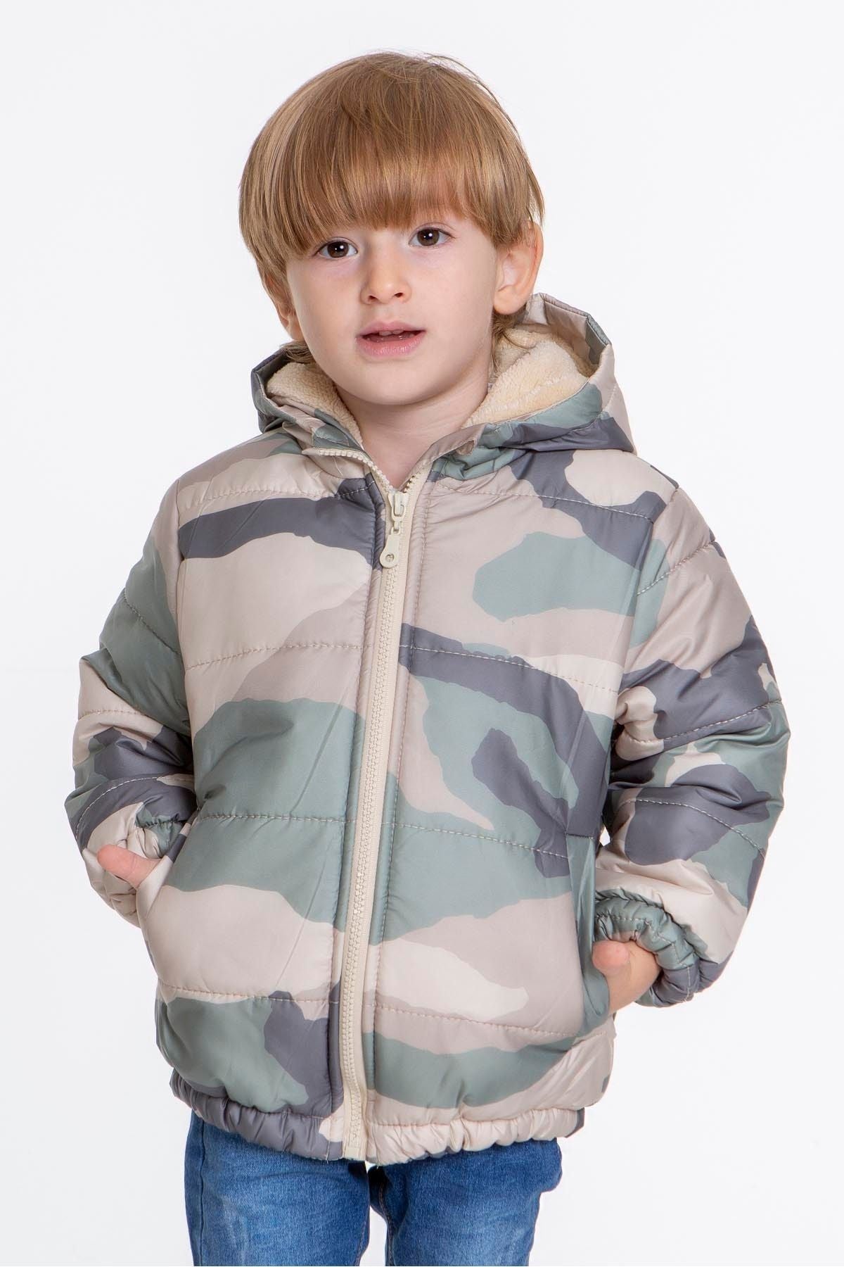 Kids Boy's Camouflage Patterned Hat Coat with Welsoft Inside AK2510