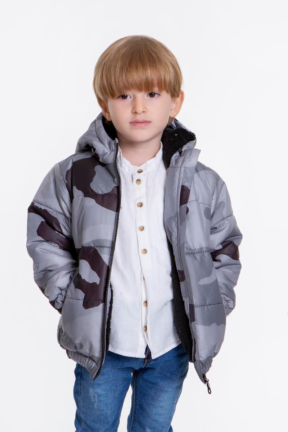 Kids Boy's Camouflage Patterned Hat Coat with Welsoft Inside AK2510