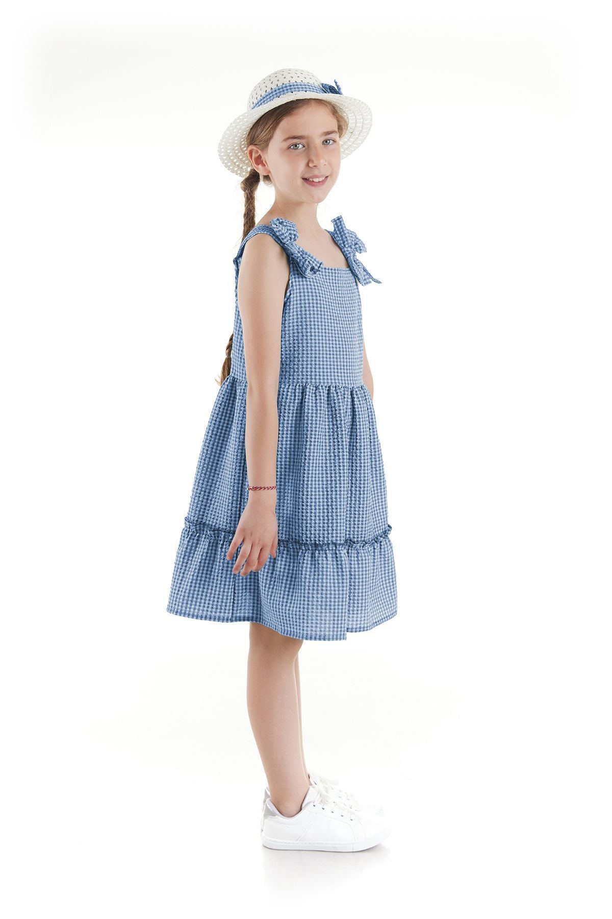 Girl's Dress Seersucker Pyramid Hat Set Dress Cotton Ak2524