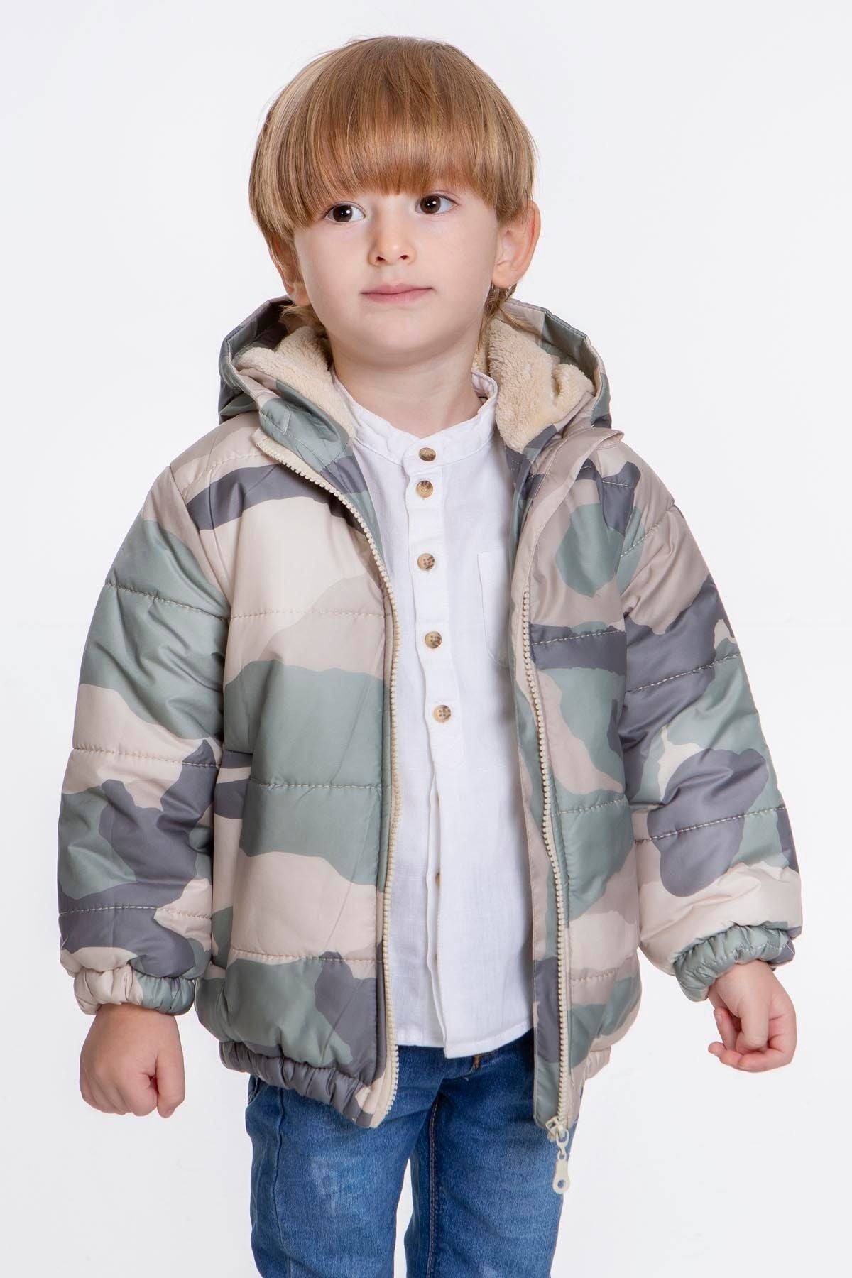 Kids Boy's Camouflage Patterned Hat Coat with Welsoft Inside AK2510