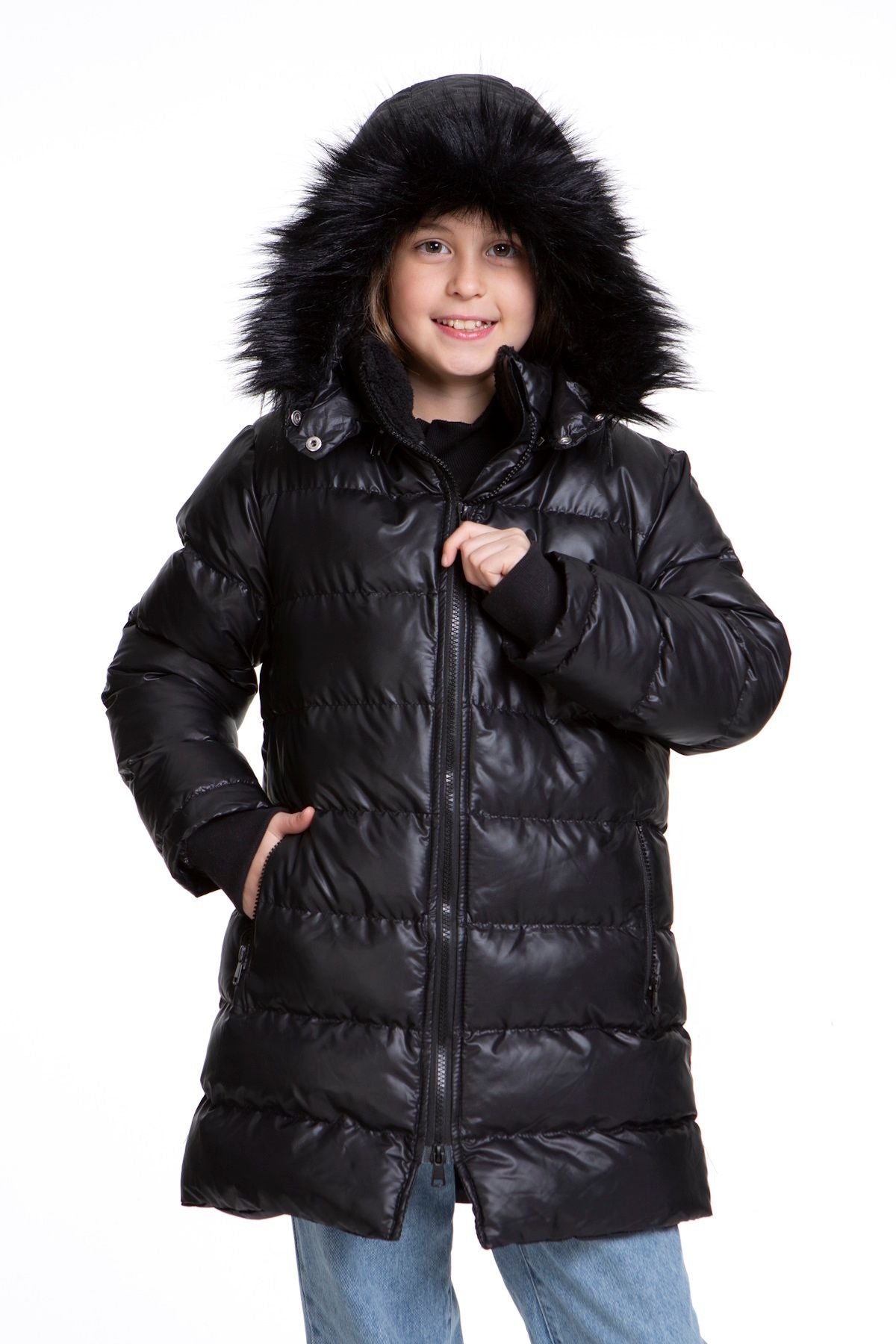 Girl's Plush Trend Inflatable Coat with Fur Welsoft Ak2508