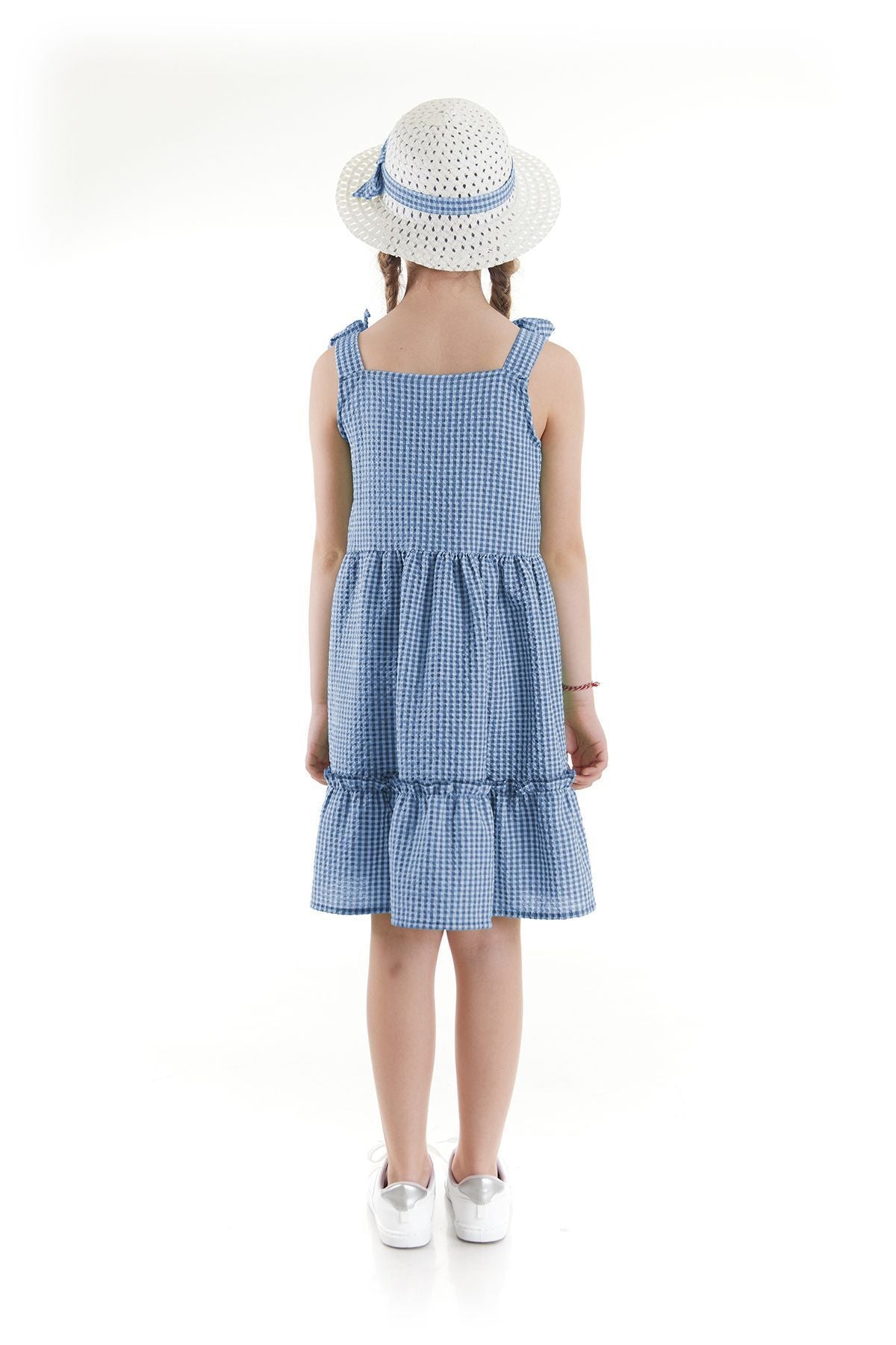 Girl's Dress Seersucker Pyramid Hat Set Dress Cotton Ak2524