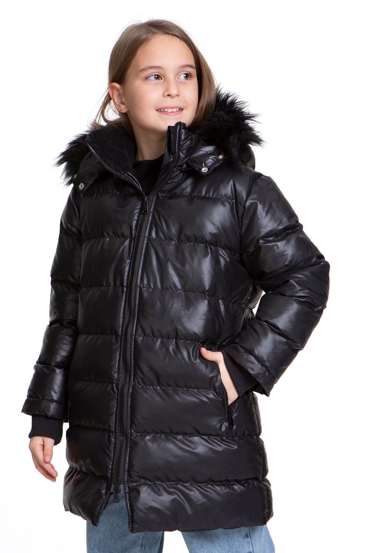 Girl's Plush Trend Inflatable Coat with Fur Welsoft Ak2508