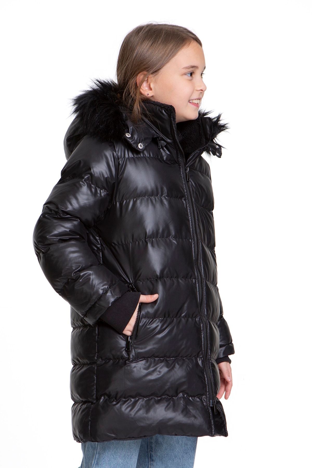 Girl's Plush Trend Inflatable Coat with Fur Welsoft Ak2508