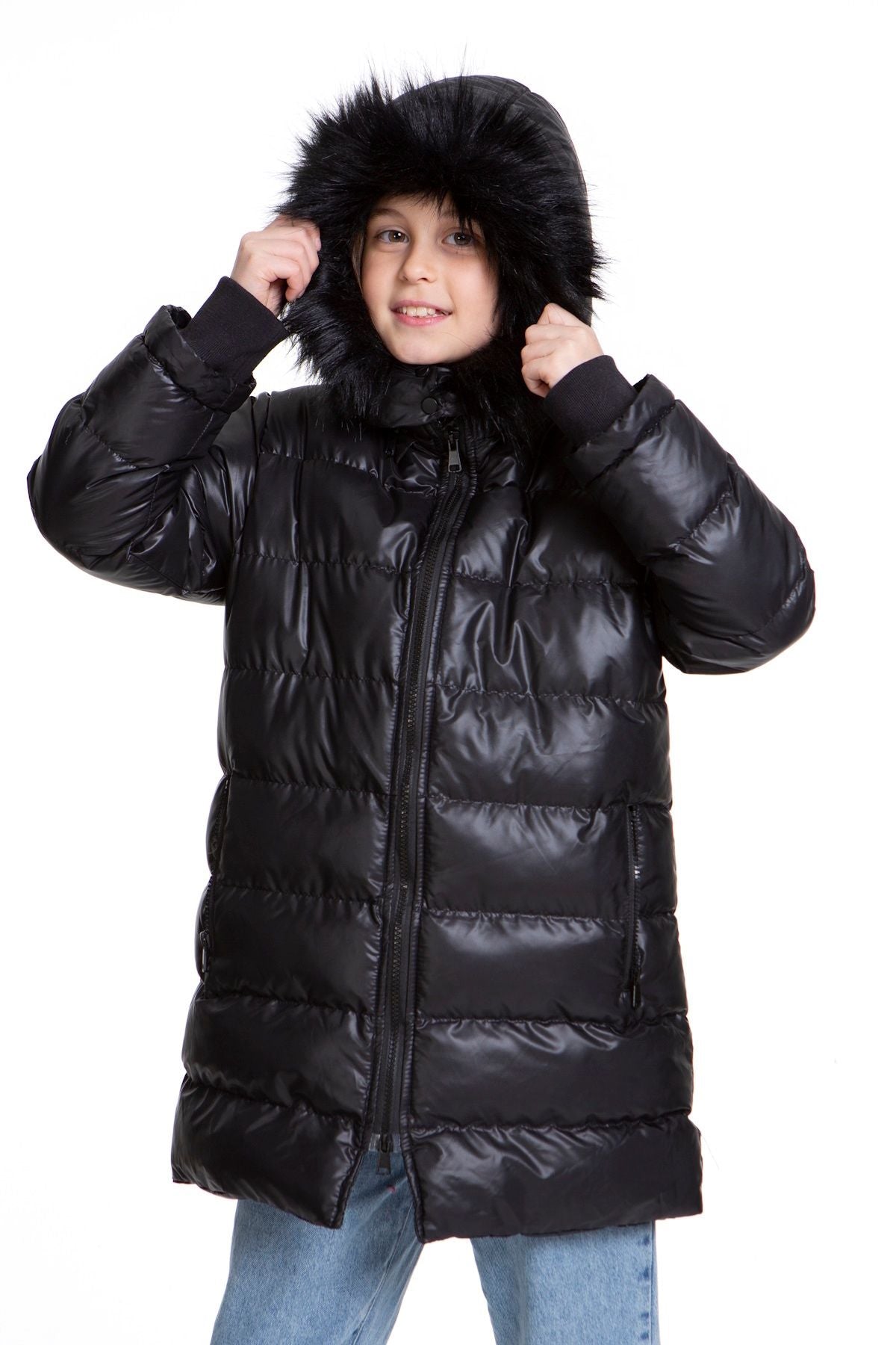 Girl's Plush Trend Inflatable Coat with Fur Welsoft Ak2508