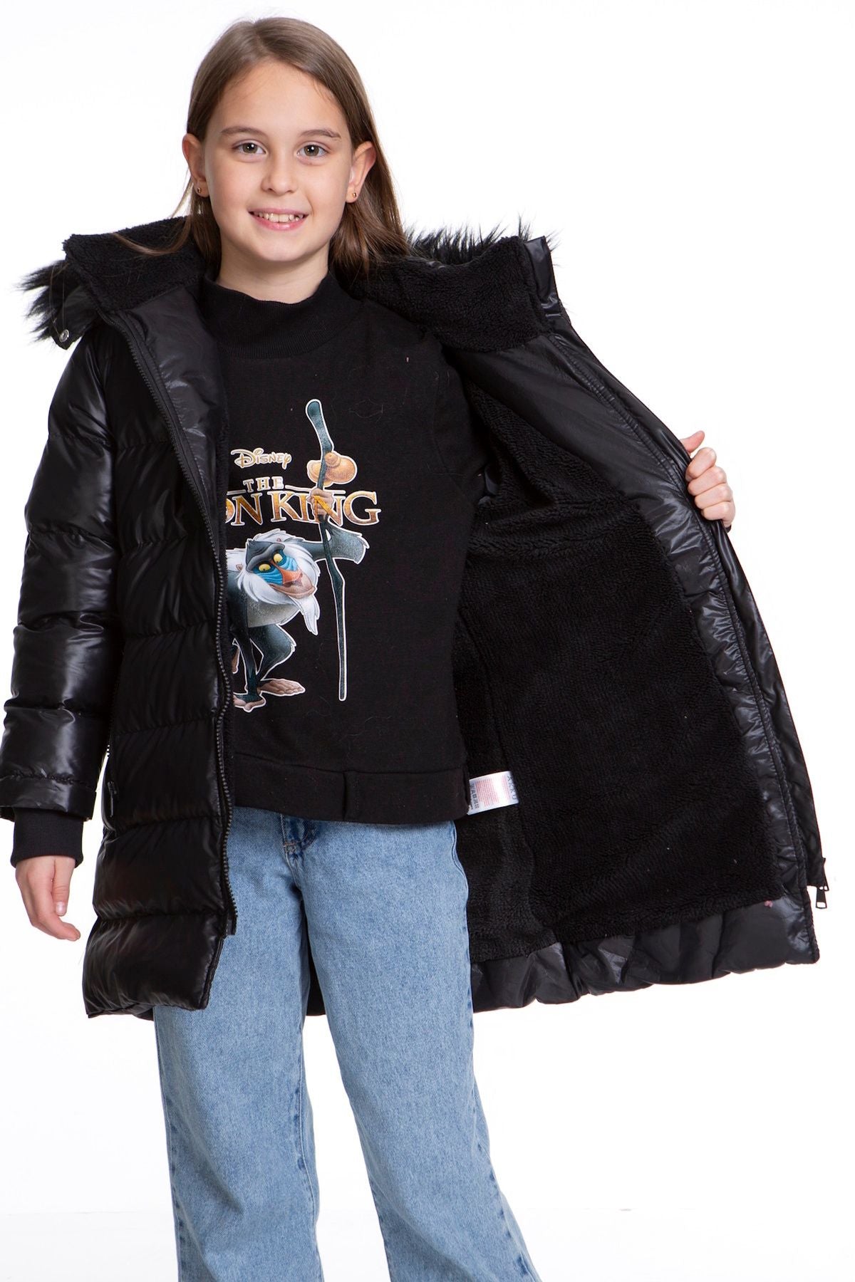 Girl's Plush Trend Inflatable Coat with Fur Welsoft Ak2508