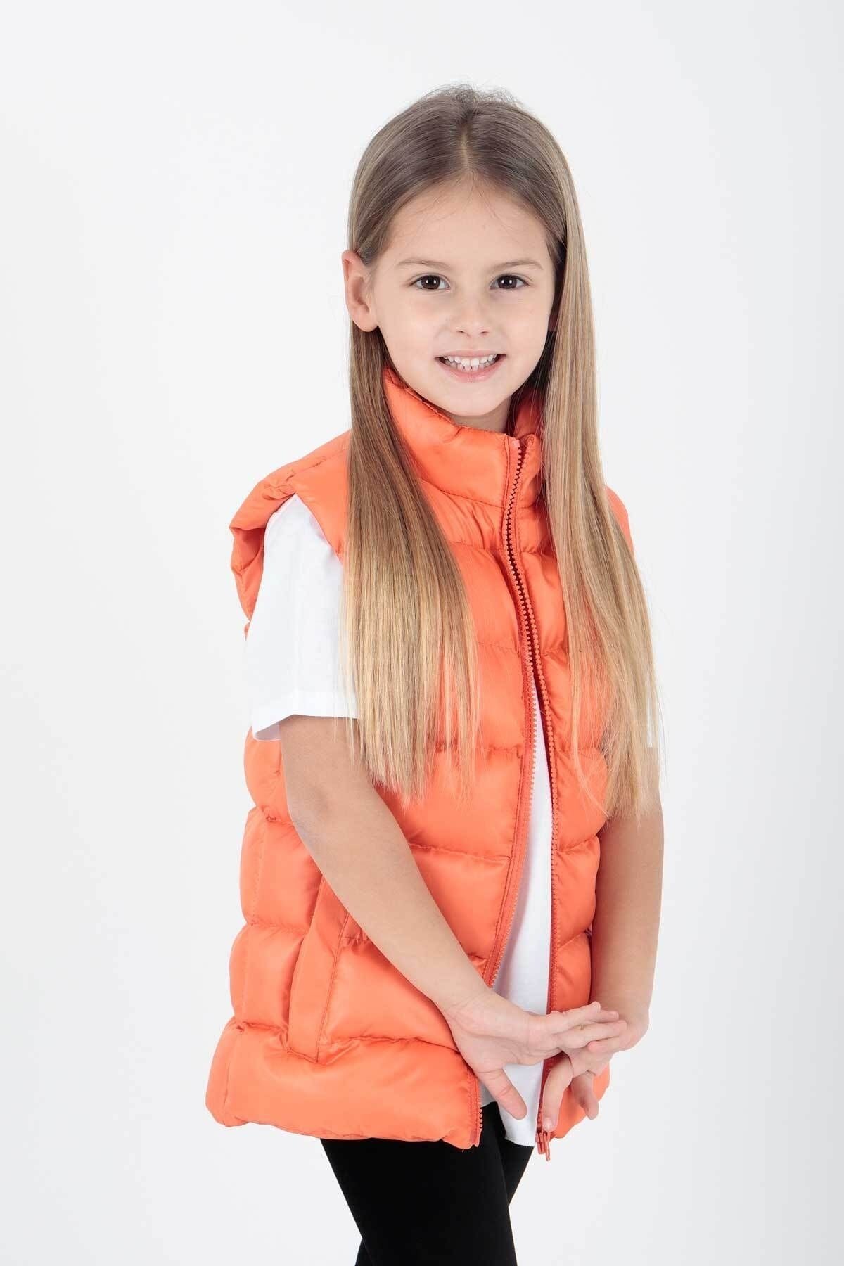 Girl's Embroidered Trendy Patterned Inflatable Vest without Hood Ak216869