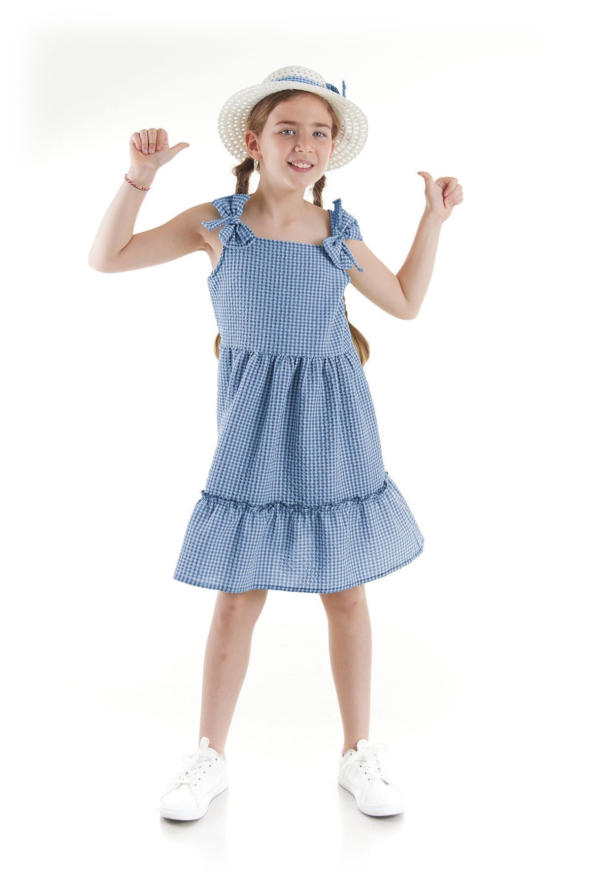 Girl's Dress Seersucker Pyramid Hat Set Dress Cotton Ak2524