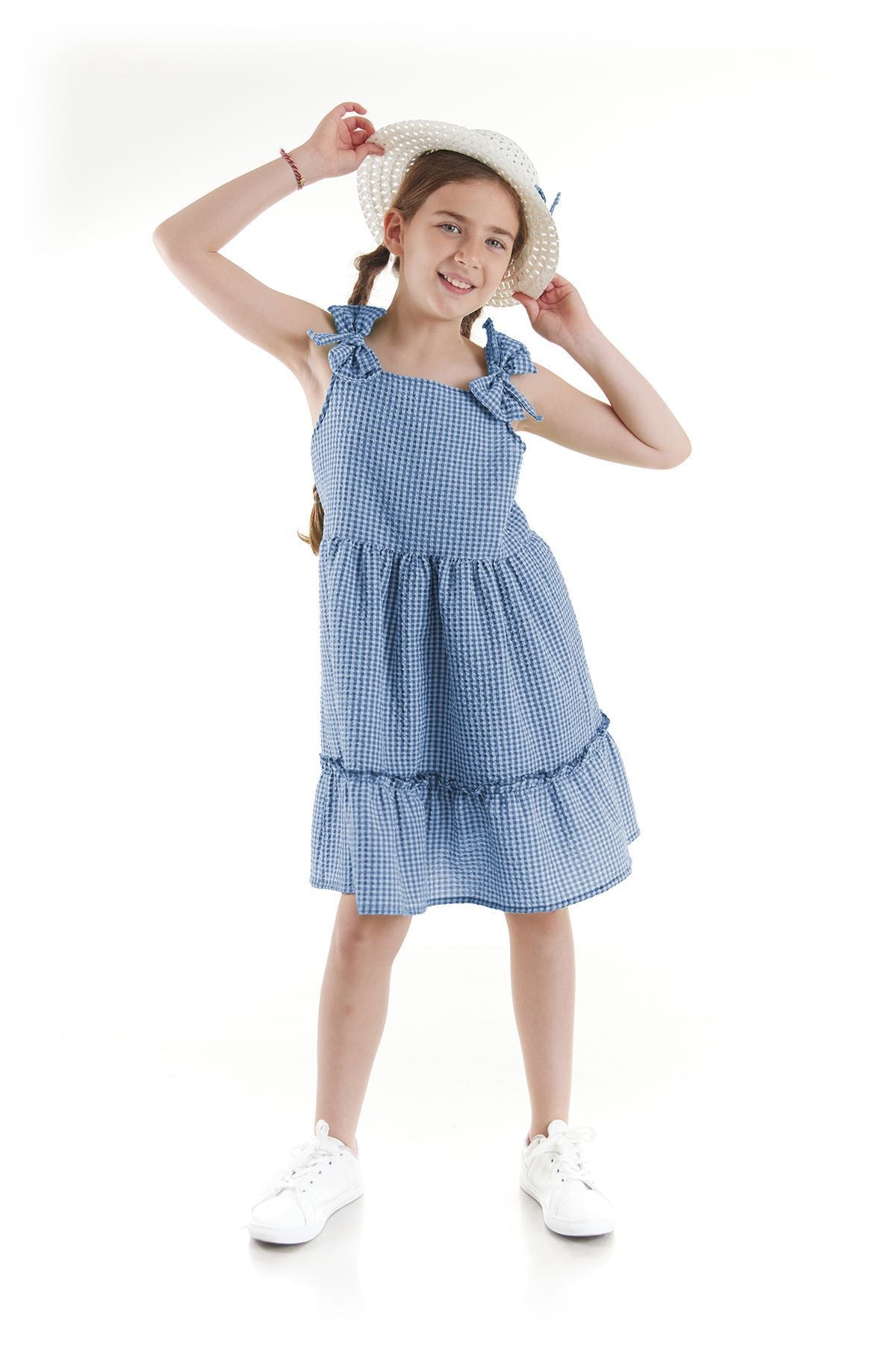 Girl's Dress Seersucker Pyramid Hat Set Dress Cotton Ak2524