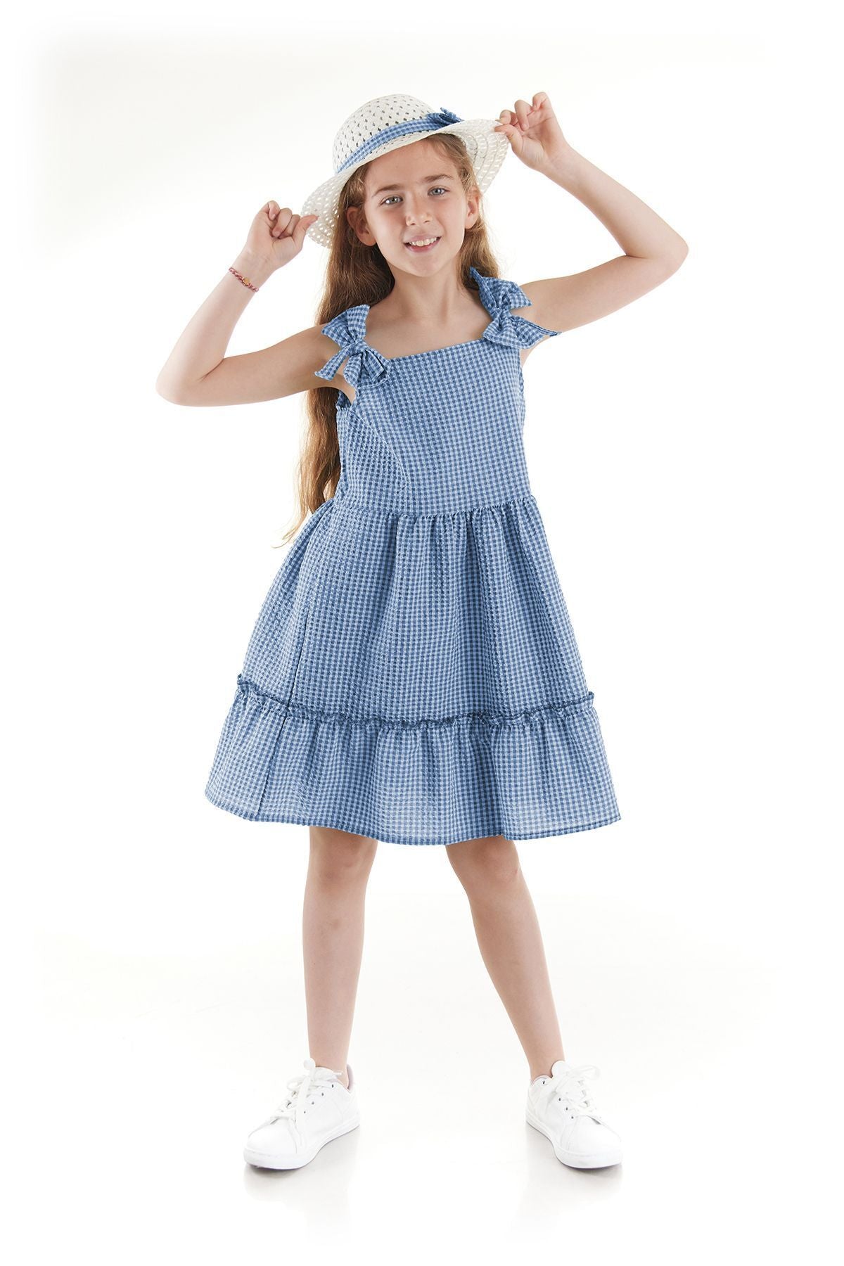 Girl's Dress Seersucker Pyramid Hat Set Dress Cotton Ak2524