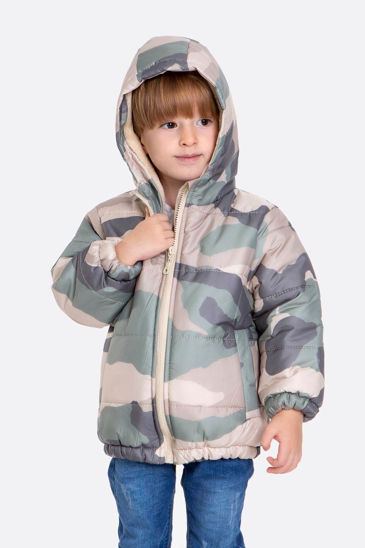 Kids Boy's Camouflage Patterned Hat Coat with Welsoft Inside AK2510