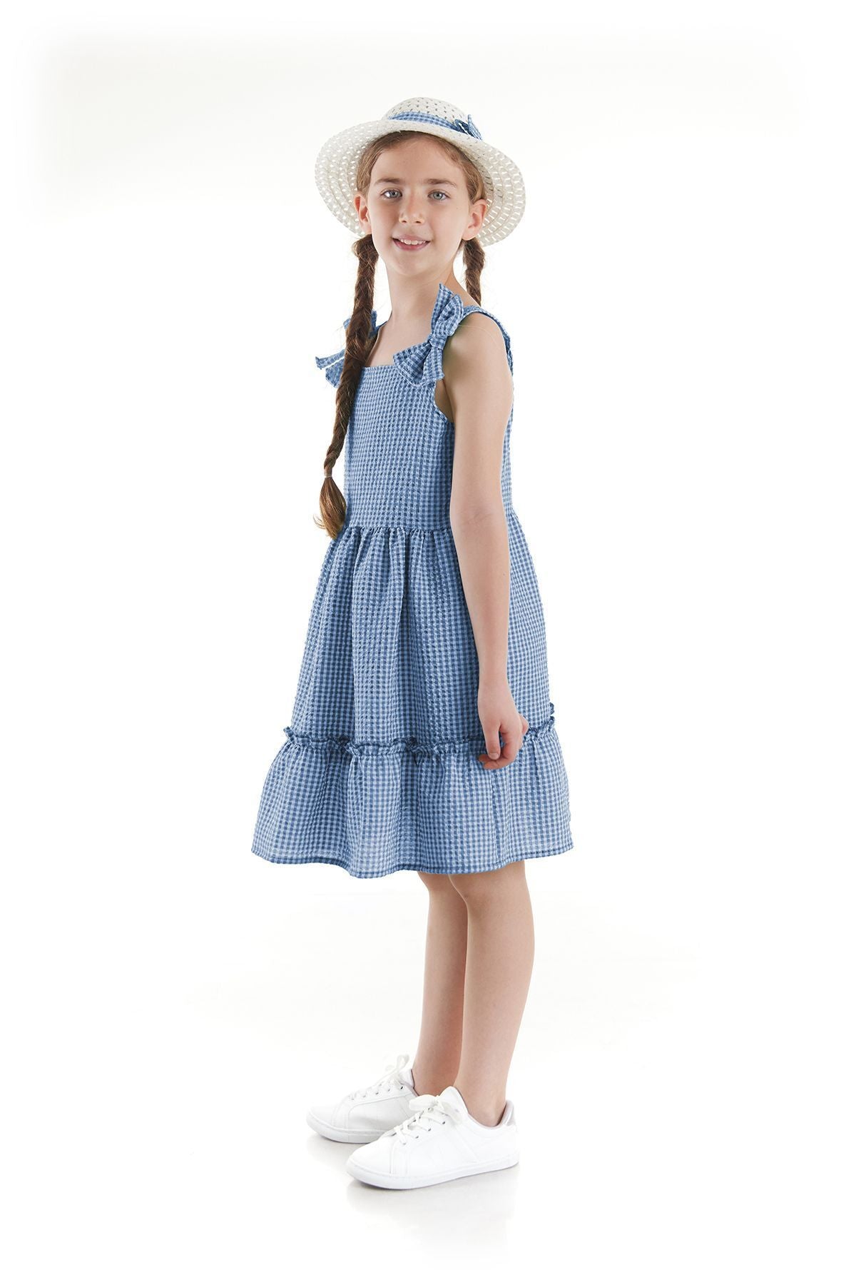 Girl's Dress Seersucker Pyramid Hat Set Dress Cotton Ak2524